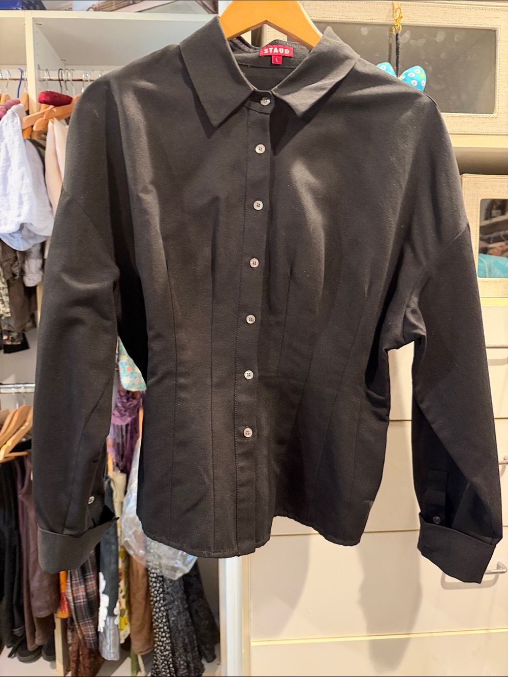 STAUD Black Tailored Button-Front Shirt